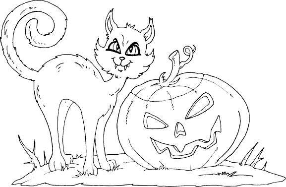 wicked cat and jack'o'lantern coloring page - coloring.com
