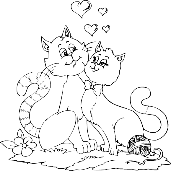 Cats Sweethearts Coloring Page Pages