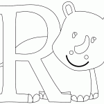 free printable R is for Rhino page