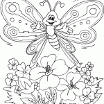 free printable butterfly over flowers page