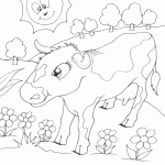 free printable cow in field of flowers page