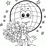 free printable earth with bouquet of flowers page