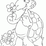 free printable turtle with flower page