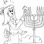 free printable girl lighting menorah page