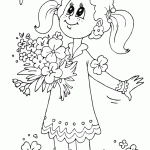 free printable girl with flowers watching butterflies page