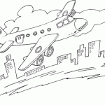 free printable passenger airplane over city page