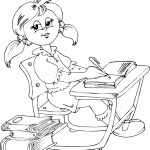 free printable schoolgirl sitting at desk page