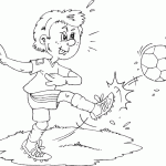 free printable soccer boy kicking ball page