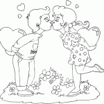 free printable valentine boy and girl kissing page