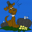 dog with pumpkins thumbnail colored picture